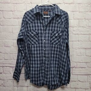 Plains Western Wear Plaid Pearl Snap Button Shirt Mens L Rodeo Cowboy Workwear